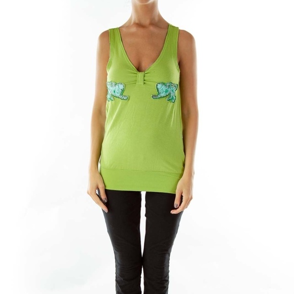 Parasuco Tops - Parasuco Green Blue Studded Animal Tank Top